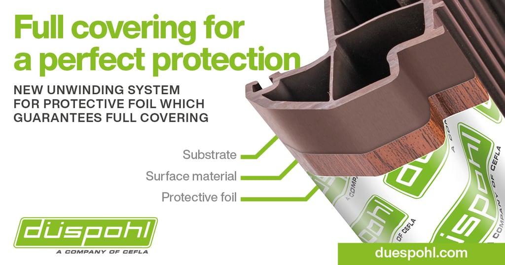 A PVC profile wrapped and covered with protective foil