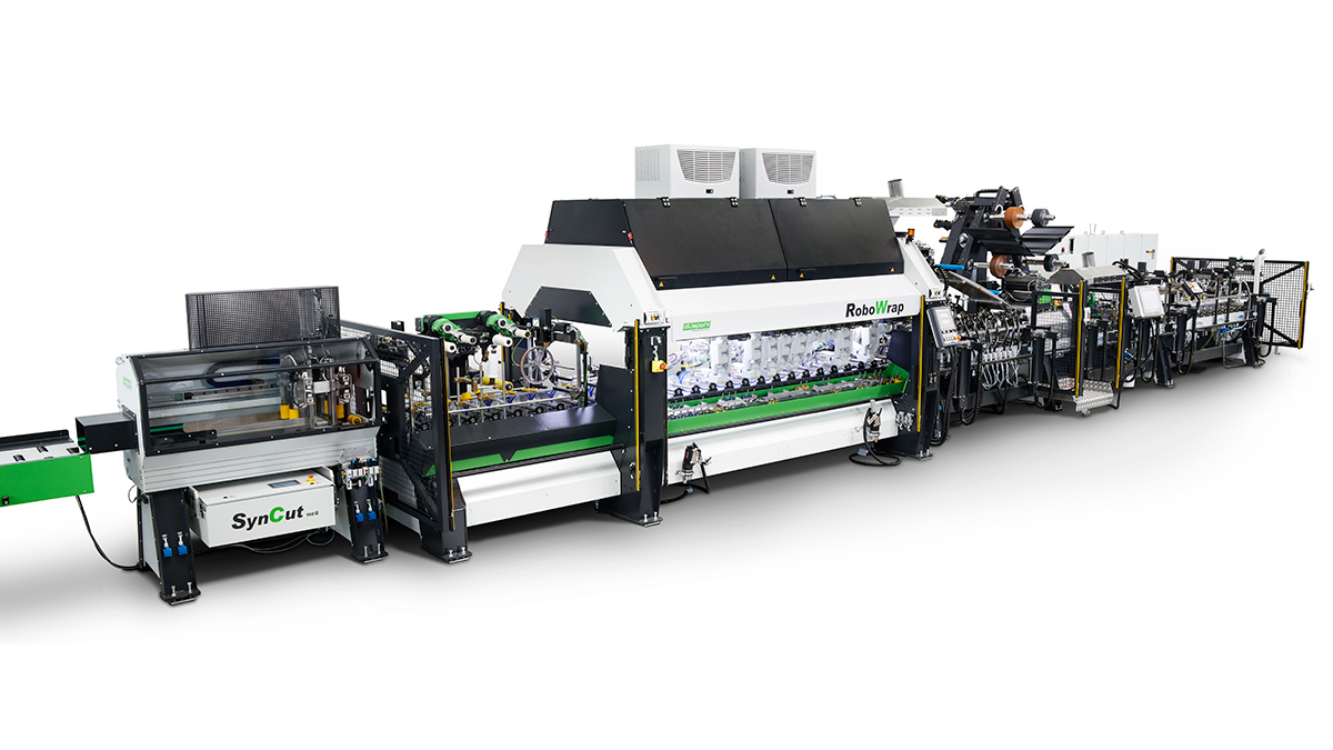 A RoboWrap - a fully automatic profile wrapping line.